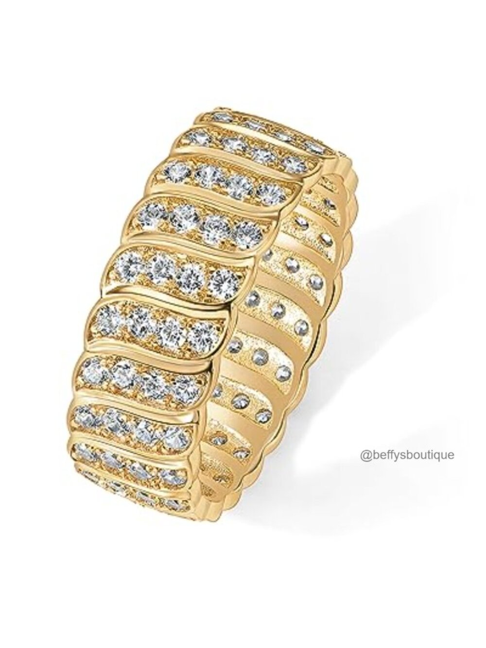 14K Gold Plated Chunky Ring Cubic Zirconia Stackable Wide Band